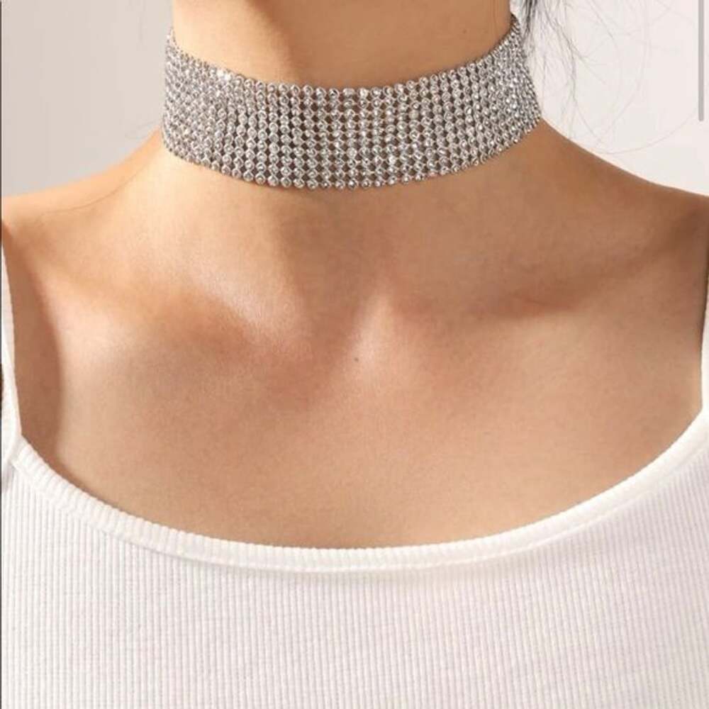 Modern Silver Rhinestone Choker - Picture 2 of 7